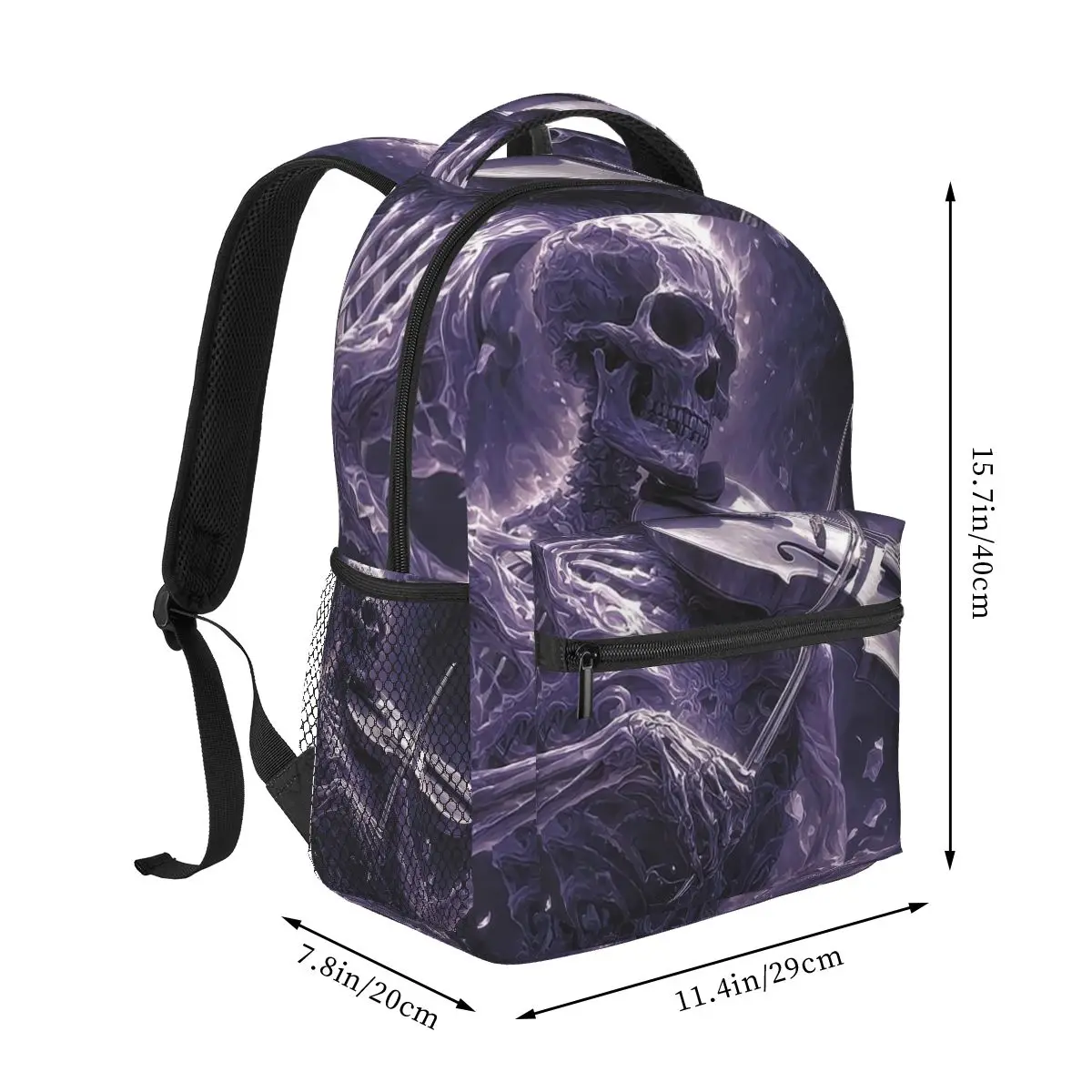 Skeleton Playing Violin Pattern Backpack Hot Sale Daypack Large Capacity Kids BookBag School Bag Shoulder Bags for Men Women