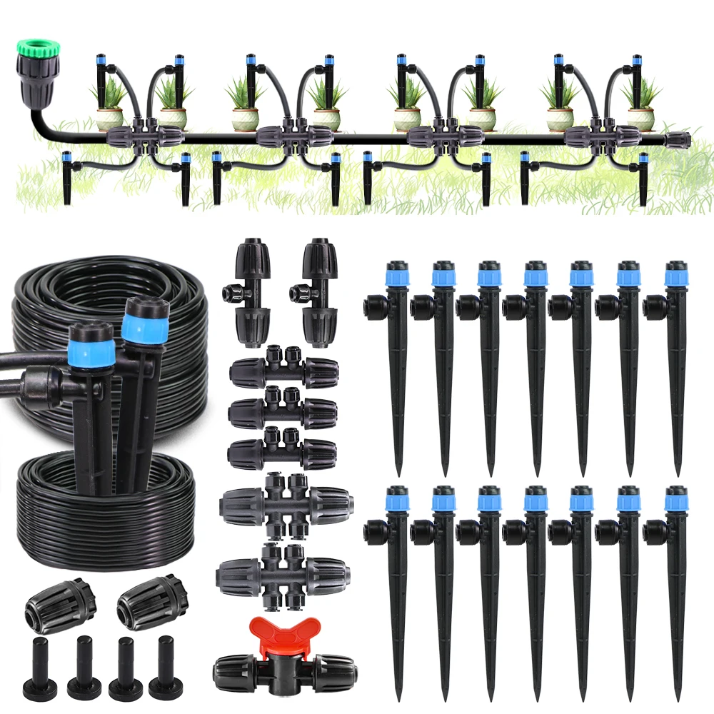 

13cm Stake Spray Sprinkler Drip Irrigation Kit for Flower Bed 1/2" Main pipeline to 1/4" Branch Hose 4/2/1 Way Watering System