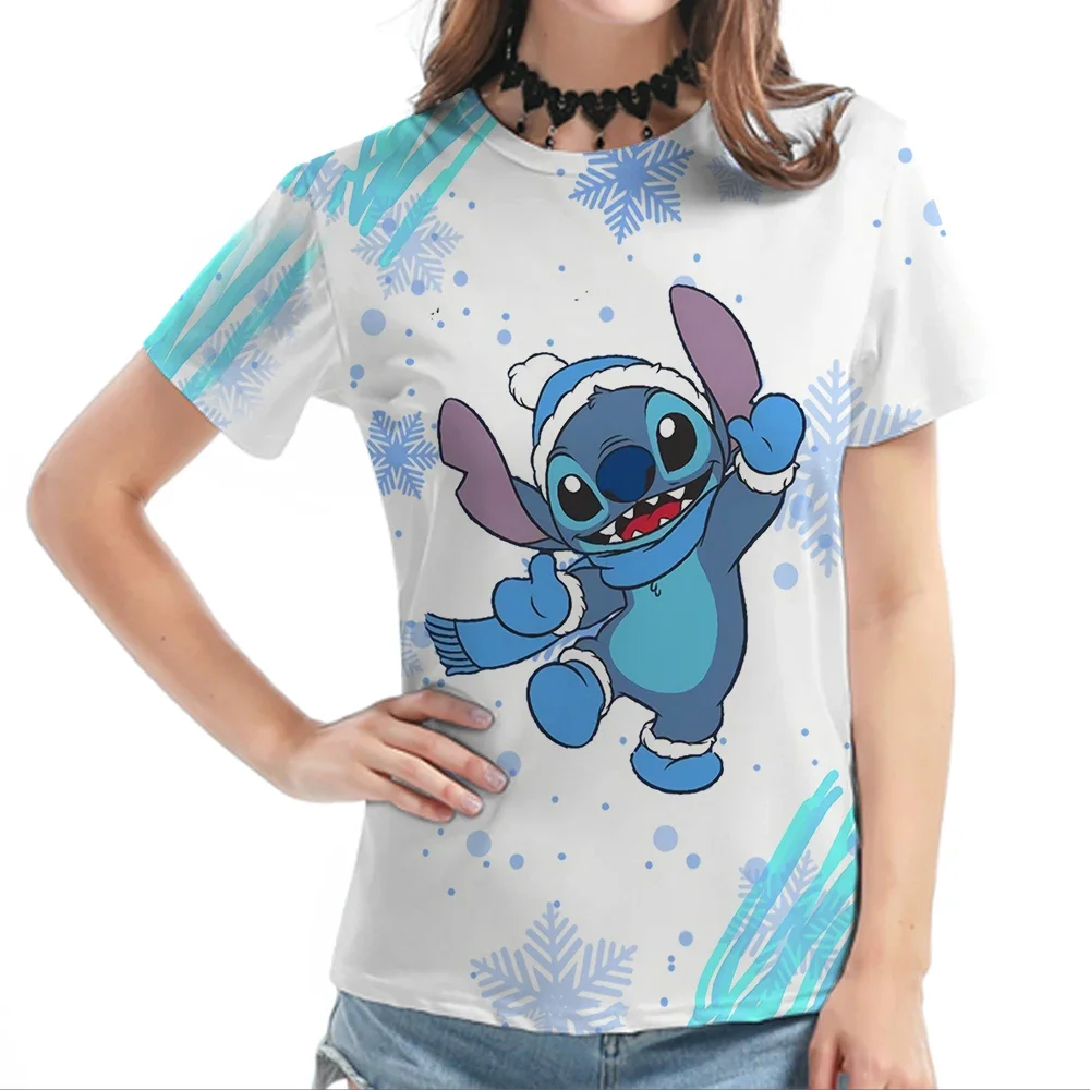 2024 Summer Disney Lilo & Stitch Clothes 3d Print T-shirt Streetwear Tops Female T-shirt Casual Loose Short Sleeve T-Shirt