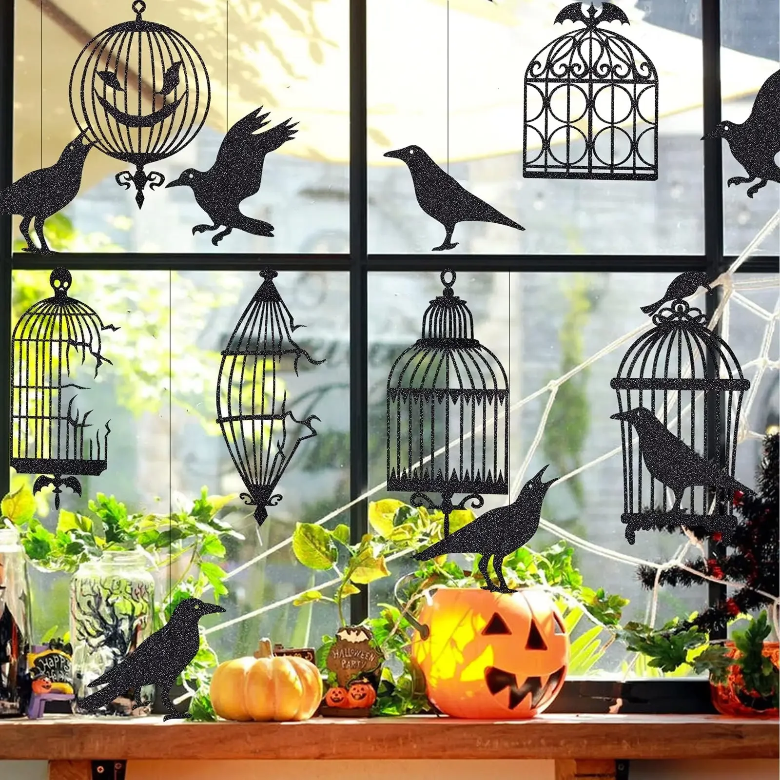 Halloween Black Crow Hanging Banner Garland Birdcage Ornament Paper Pendant For Halloween Party Home Decoration Horror Props