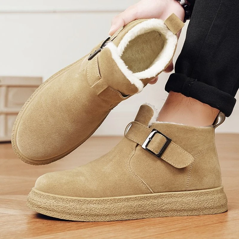

​2025 New Winter Men's Fleece Lined Cotton Boots Thick Sole Mid Calf Anti Cold Snow Shoes Warm Footwear for Men Fashionable