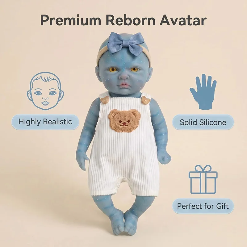 12Inch Hand Painting Blue Skin Solid Super Soft Elastic Silicone Lifelike Reborn Fairy Doll Collectible For Gift Collectible