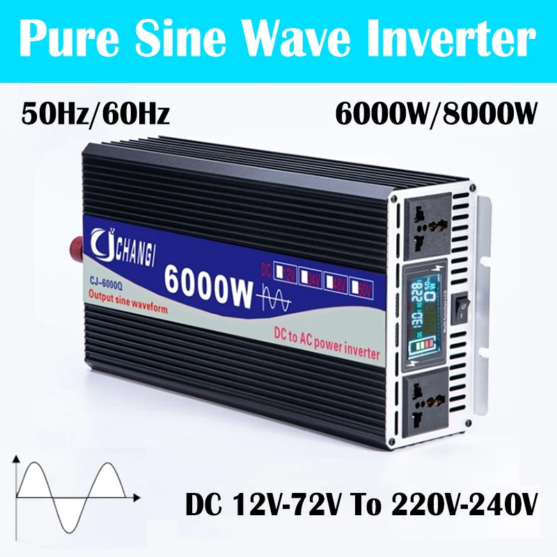 

Inverter 12V 220V 3000W 4000W 6000W 8000W 12V Dc To 220V 230V Ac Pure Sine Wave Voltage Converter LCD Power Car Micro Inverter