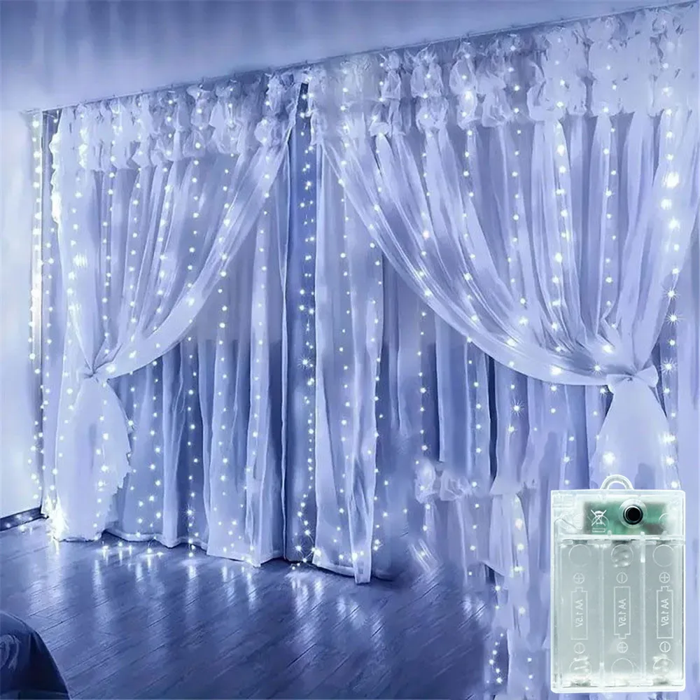 

3/6M Battery Power LED 8 Lighting Modes Wedding Garland Fairy Lamp Curtain String Light for Bedroom Party Christmas Decor