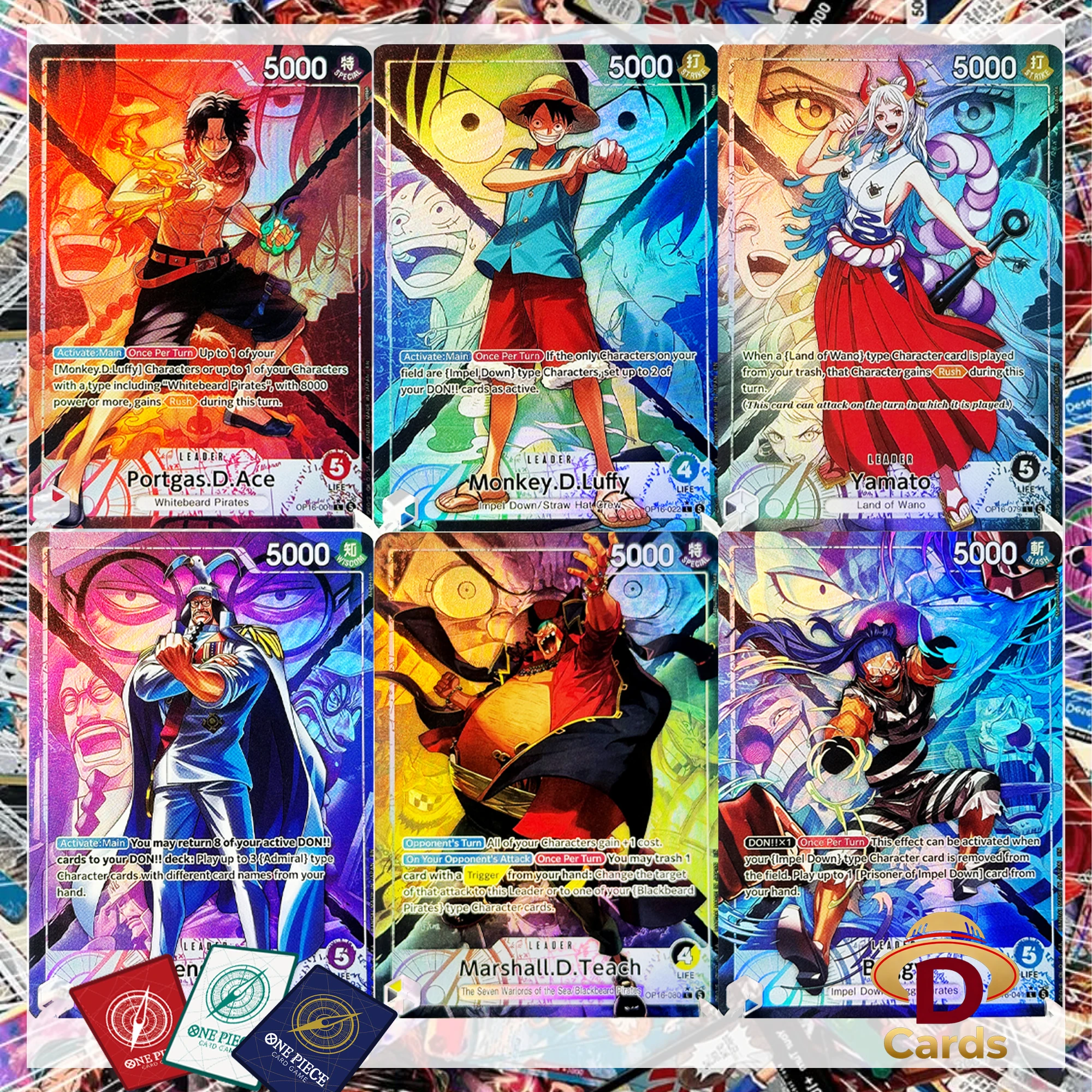 Nuevas Tarjetas OP16 Alt-Art Leader Cards, Luffy/Ace/Sengoku/Teach, etc., Texturas de Alta Calidad, Tarjetas Coleccionables de Anime con Acabado Metálico