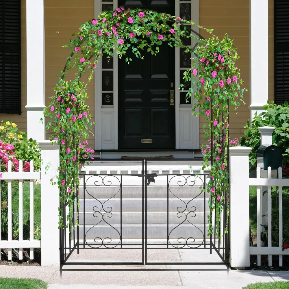 

Heavy Duty Arch Trellis for Climbing Plants & Flowers Home Garden Decorations Black Metal Garden Arbor With Gate Gardening Fence