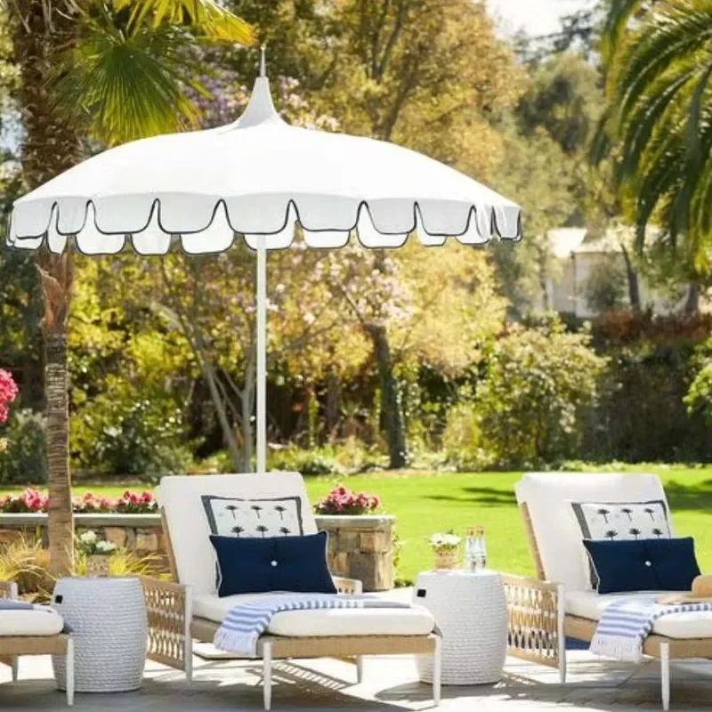 Hot Sale Outdoor Sunshade Aluminum Frame Patio Umbrellas Big Vented Tilting Crank Handle Garden Parasol With Fringe Scallop