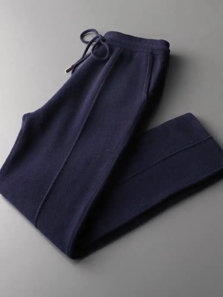 Pantalones occidentales de moda de otoño e invierno, pantalones de lana de alta calidad de Cachemira 100%, pantalones para hombre, ropa de punto para hombre