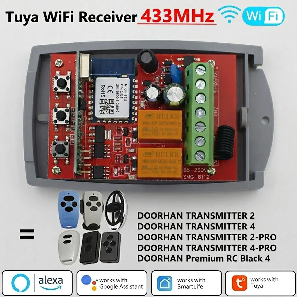 Tuya WIFI Smart Receiver 433MHz Universal  Fixed Rolling Code For DOORHAN TRANSMITTER 2 PRO 4 PRO Gate Remote Control