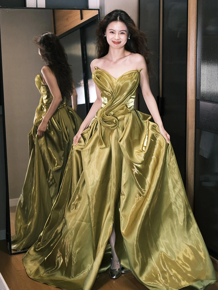 

Yellow Wedding Morning Robe Strapl Gown for Women Engagement Bridal Dr aduation Adult Ceremony Princ Skirt