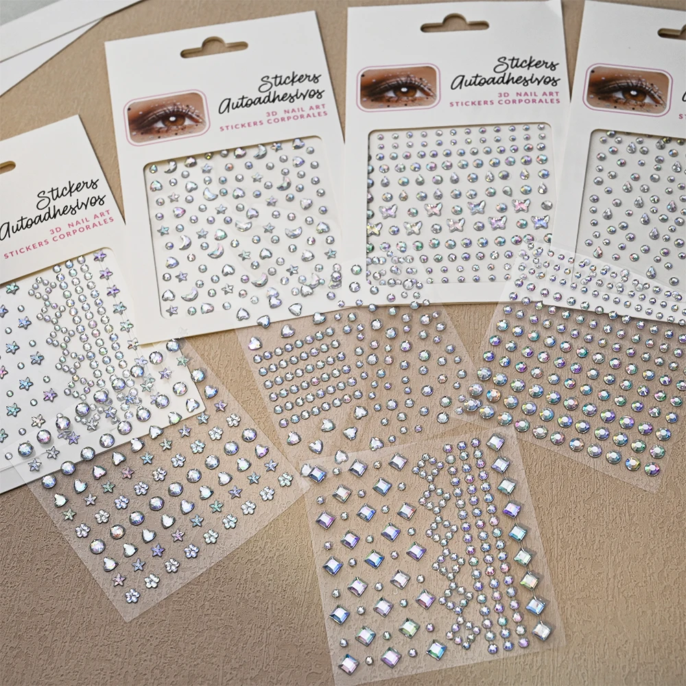 1sheet Star & Moon Face Gems Jewels Stickers Heart Shiny Rhinestone Eye Makeup Temporary Tattoos Decoration For Music Festival