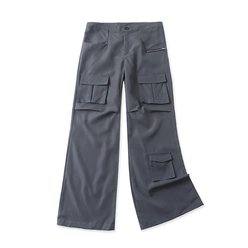 Casual Workwear Multi-ket Wide Leg Pants Straight Cut Spring Summer New Faion Women's Loose Trousers 25092