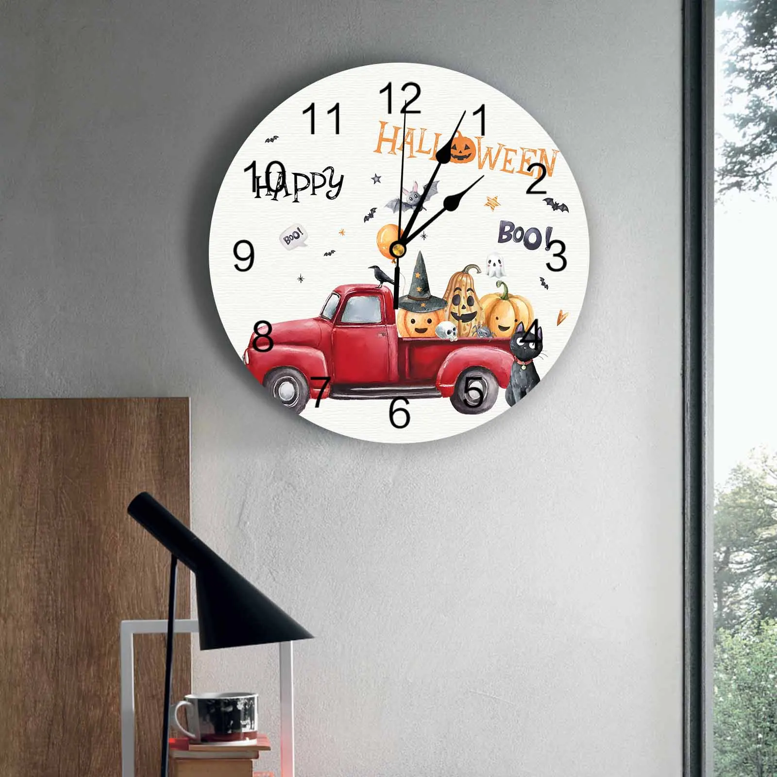 

Настенные часы для спальни, грузовик на Хэллоуин, часы с тыквой для гостиной, украшения для детской комнаты, кабинет, бесшумные настенные часы
