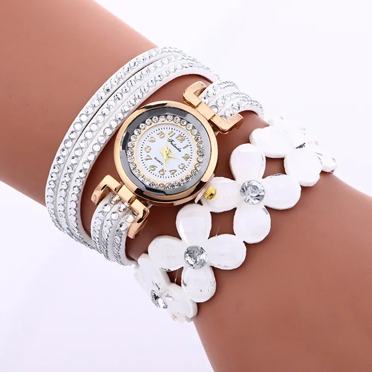 Relógio de pulso feminino de couro com diamante, carrilo branco, relógios estilo superior para mulheres elegantes, elegantes e delicados, moda superior