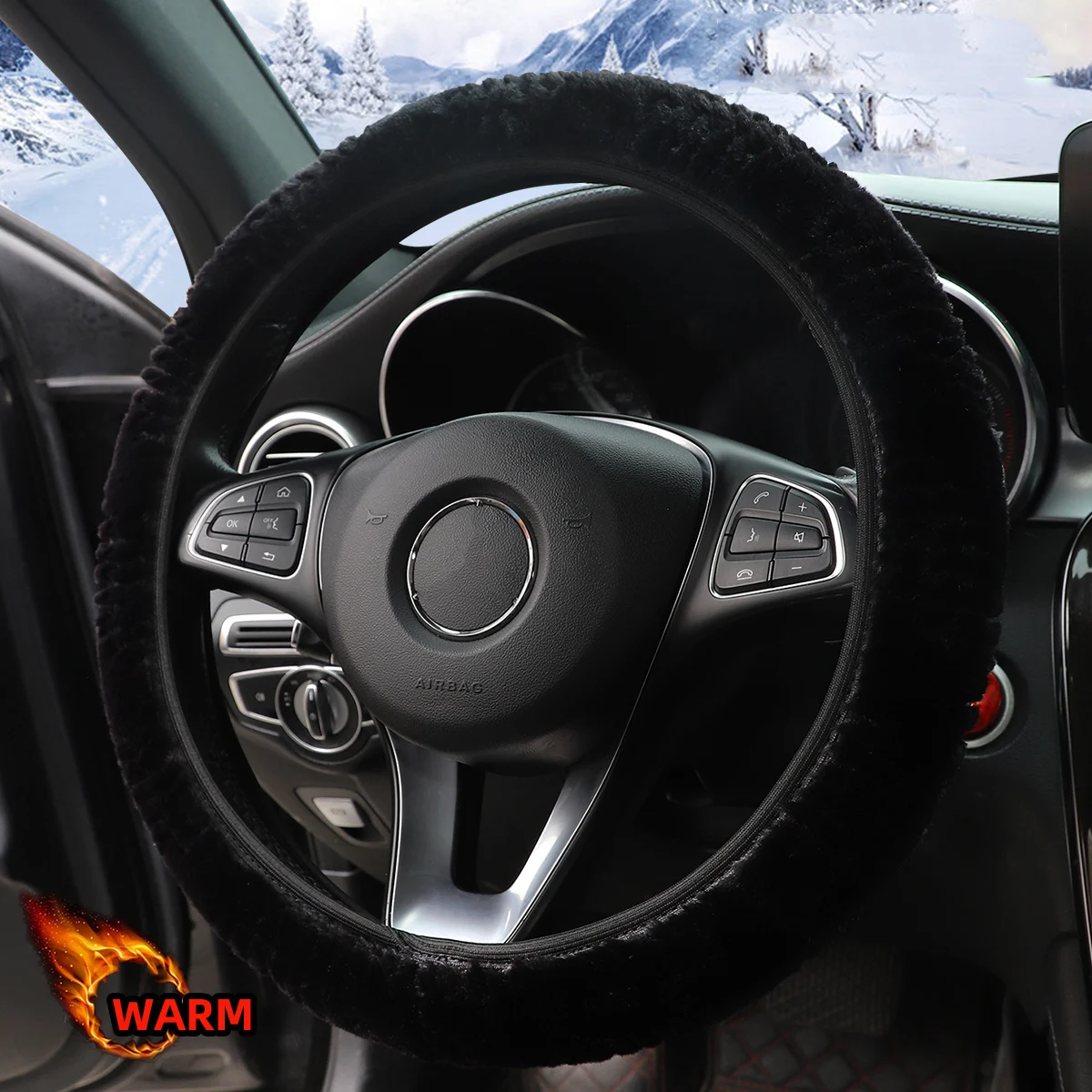 Women's Winter Soft Plush Rabbit Fur Car Interior Wheel Cover No Inner Ring Suitable for 14.5-15 Inch Car Interiors