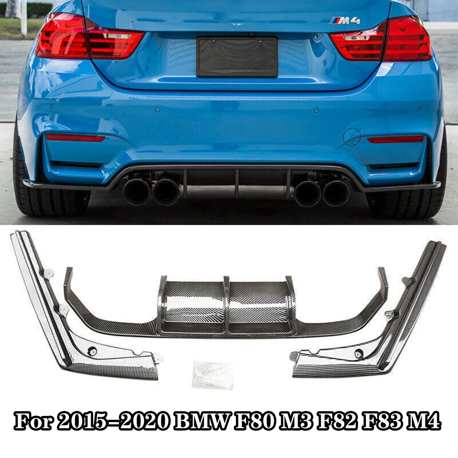 Rear Bumper Diffuser For 2015-2020 BMW F80 M3 F82 F83 M4 Splitter Spoiler Lip  Lower Body Kit Accessories Carbon Fiber Look