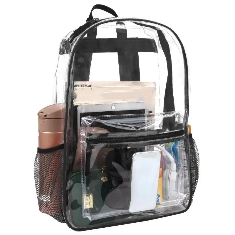 Sac à dos transparent en PVC imperméable, bretelles réglables, double fermeture éclair, sac léger et transparent pour le stade, le baseball, les sorties quotidiennes