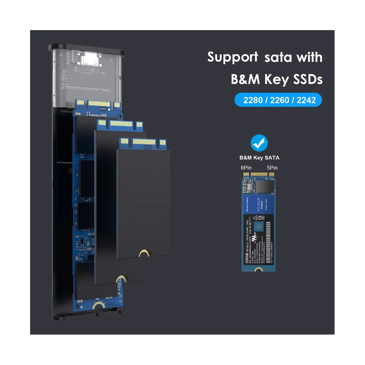 M2 SSD Case NGFF 5Gbps SATA Protocol M.2 to USB 3.1 Gen1 SSD Adapter for NGFF SATA SSD Disk Box M.2 SSD Case