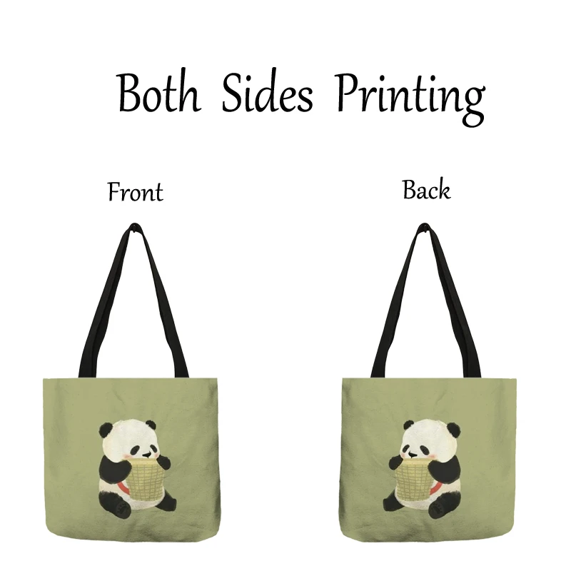 Super Cute Cartoon Panda Print Tote Handbag Casual Outdoor Beach Storage Shoulder Bag Supermakrt Shopping Grocery Bags Resuable