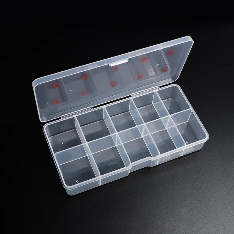 10 Grids Nail Art Tips Case Manicure Nail Tool Art Tips Box Storage Case Natural Translucent Acrylic Plastic Cells False Nail
