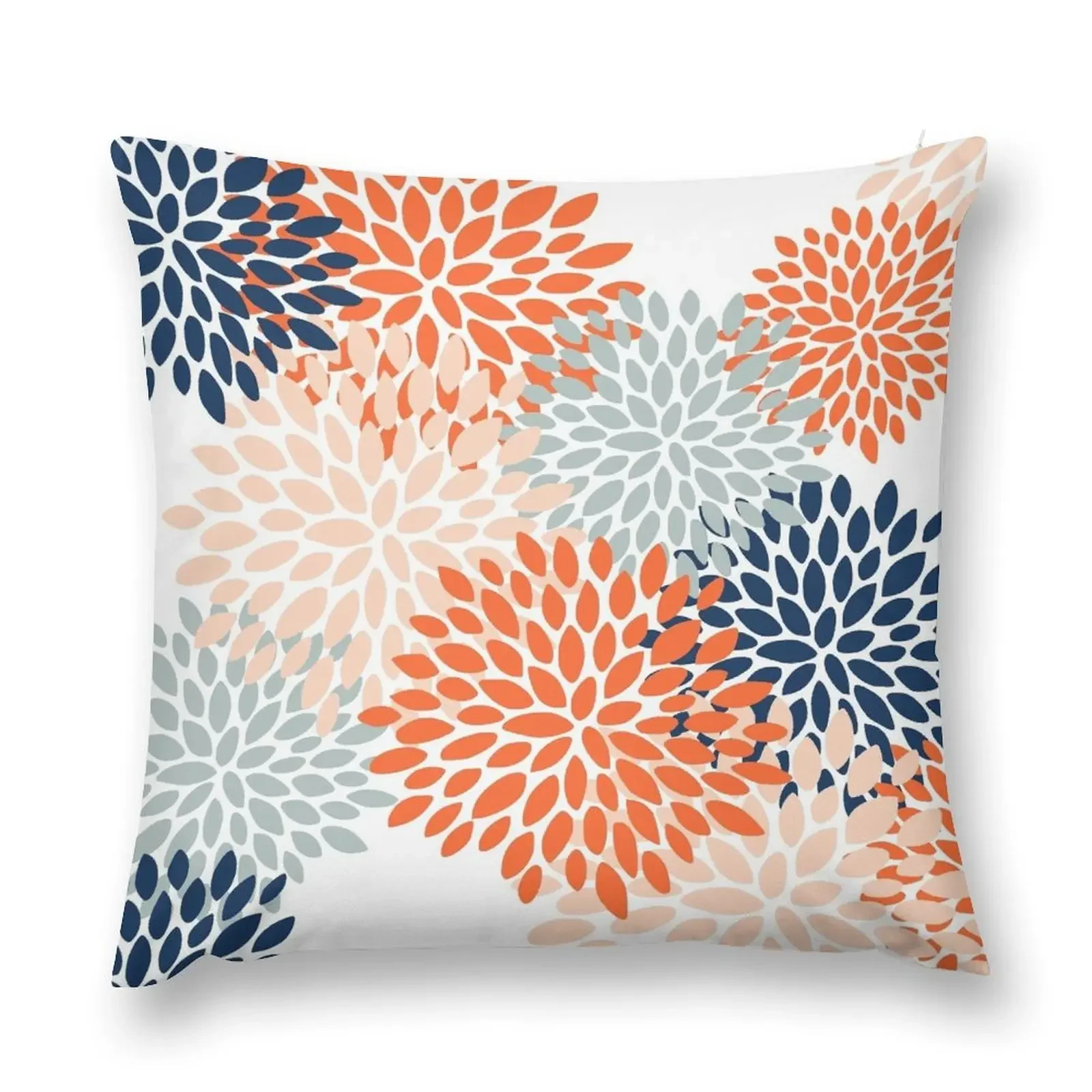 

Floral Bloom, Orange, Peach, Navy, Blue Throw Pillow Cushions Home Decor Sofa Cushion Cover pillow