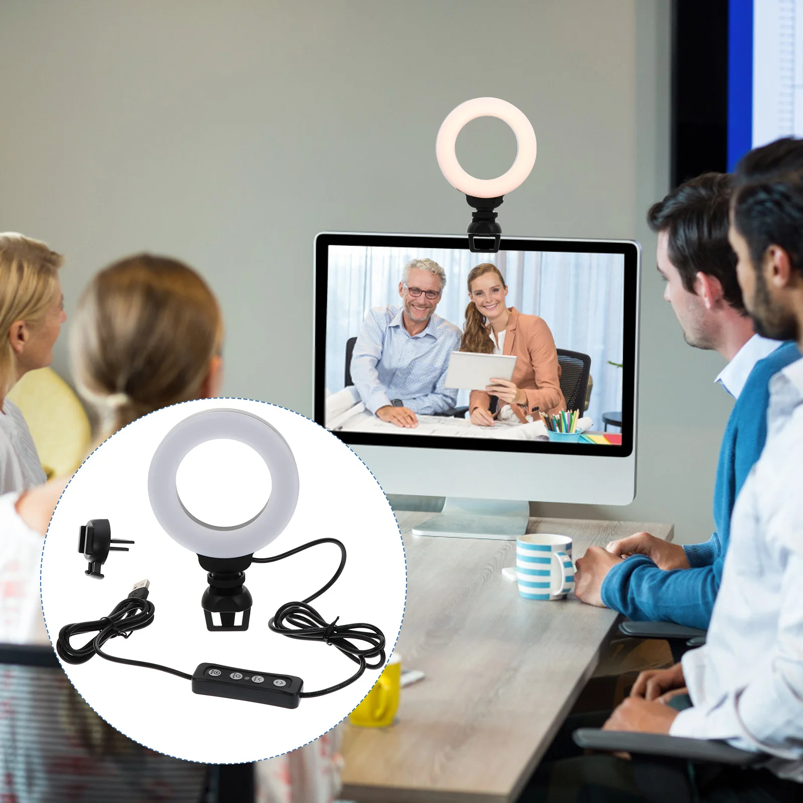 

4 Inch Ring Fill Light Soft Uniform LED Video Light Clip for Laptop Video Conference Streaming Makeup Interview Lighting