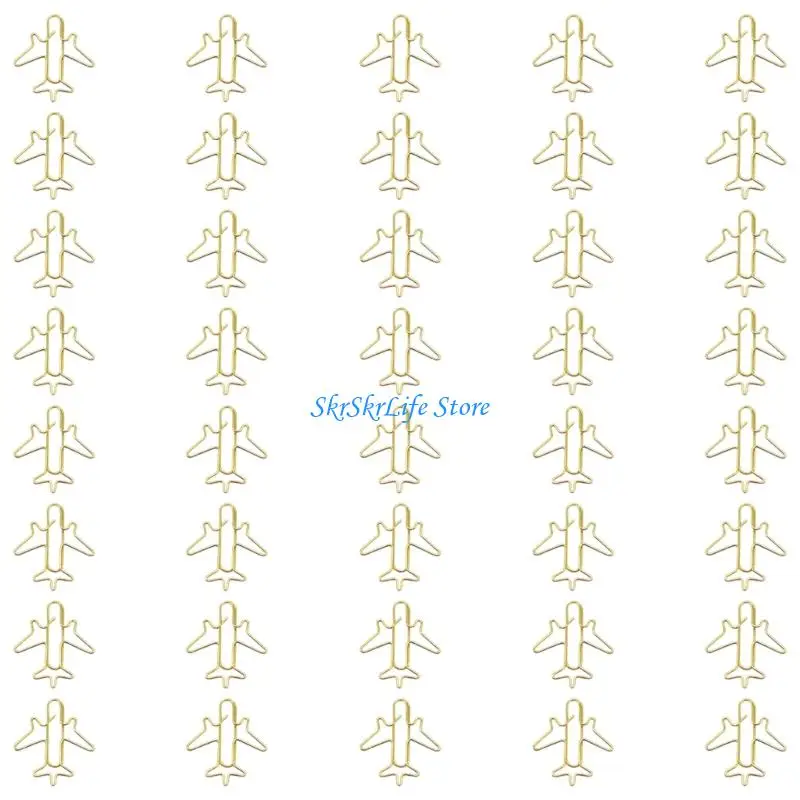 E65E 50Pcs Aircraft Metal Paper Clip 38x30mm Colored Bookmarks Page Clips For Document Photo Note Card Picture Management