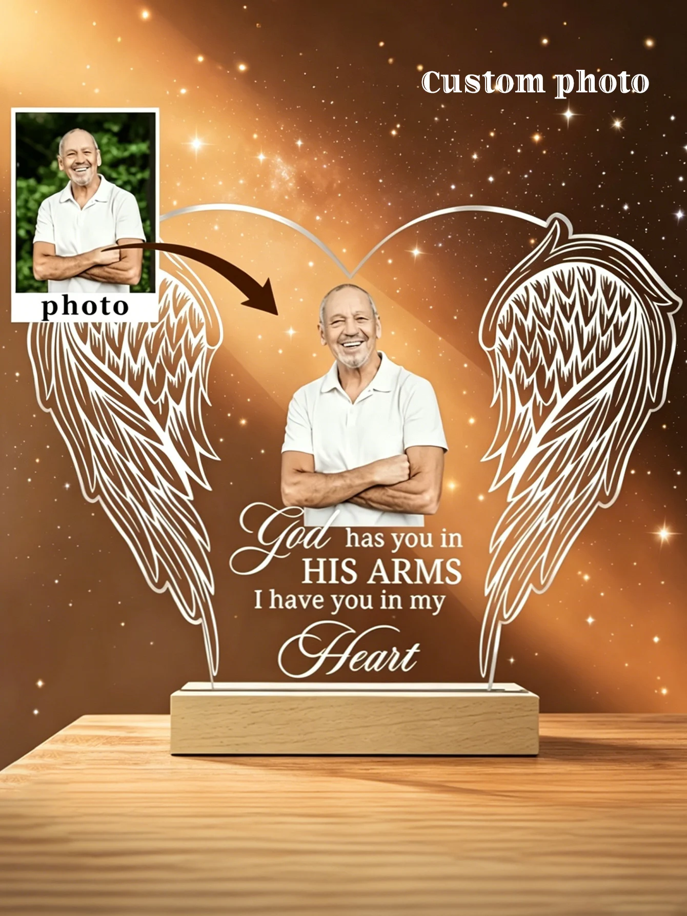 Personalized Angel Wings Photo Acrylic Memorial Plaque - Personalized Keepsake for Families Who Have Lost Loved Ones, Grief Gift, Loss Acrylic Keepsake, in Memory of the Deceased, Anniversary and Father's Day, Custom Memorial Photo Plaque: Personalized Memorial Gift, Home Decor, Memorial Gift, Home Decoration.