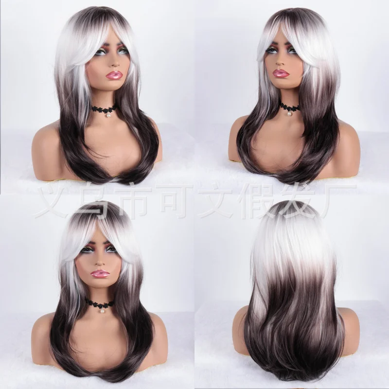 White Gradient Air Bangs Long Straight Wig for WomencosFull-head wig