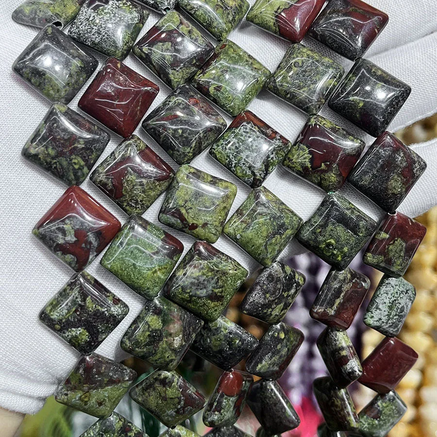 Natural Dragon Blood Stone Rhombus Beads Square Faceted Section Handmade For Jewelry Making DIY Necklace Bracelet 15''15mm