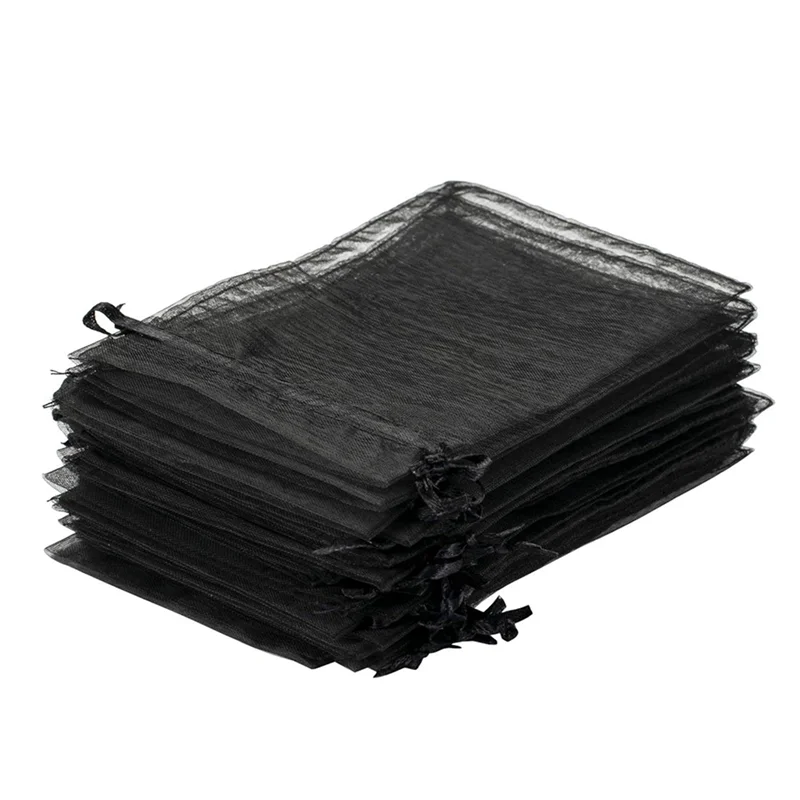 

T31C-200PCS Черные подарочные пакеты из органзы 9X12 см, сетчатые свадебные сувениры с шнурком для ювелирных изделий, макияжа, конфет, детского душа