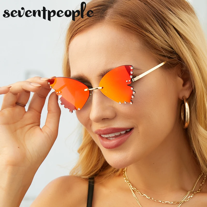 Diamond Butterfly Sunglasses Women 2023 Luxury Brand Designer Fashion Rimless Sun Glasses For Female Unique Party Shades Eyewear