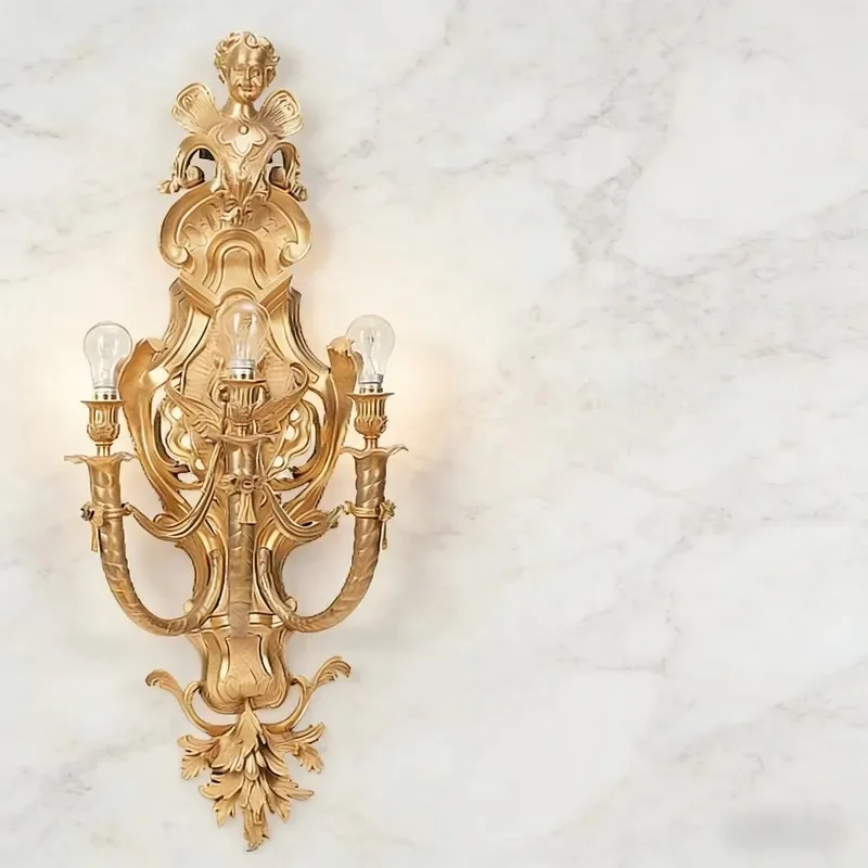 Neoclassical wall-mounted antique bronze three-arm bubble lamp/lamp, suitable for homes, hotels, electric power supply