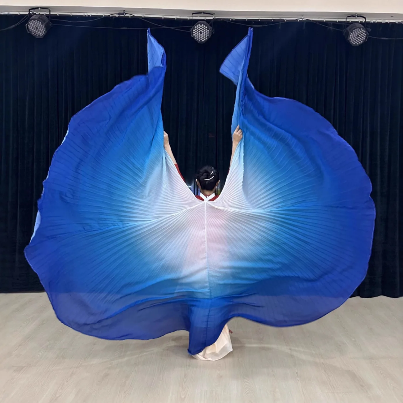 New creative belly dance costume white and blue gradual change chiffon cape female performance back decoration props golden win - view 2