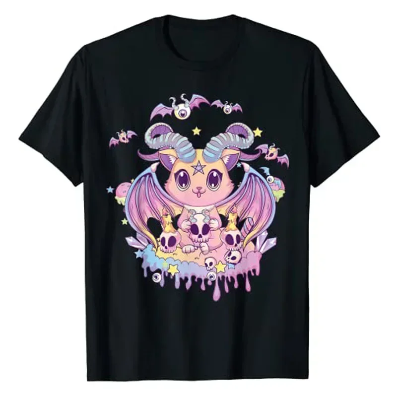 

Pastel Baphomet Kitten Graphic Tee Soft Cotton Crewneck Short Sleeve T-Shirt Cute Occult Cat