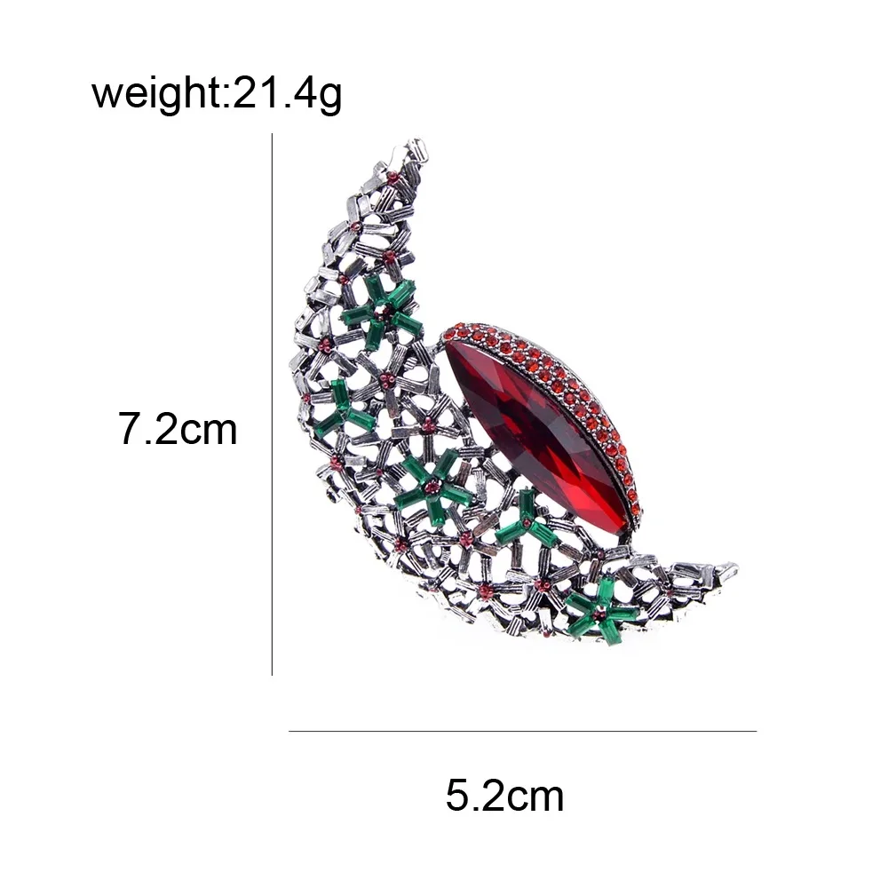 CINDY XIANG Green And Red Color Moon Brooches For Women Vintage Elegant Large Pin Brooh Fashion Jewelry Beautiful Accessories