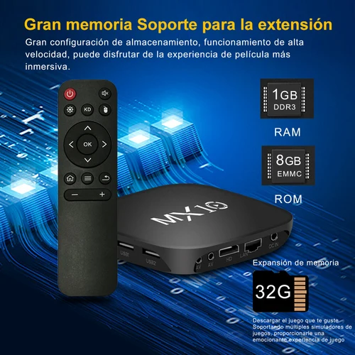 Imagen 2 del producto Smart TV Box MX10 Basic Android 7,1 ARM Mali-400 MP2 DDRIII 1GB EMMC 8GB compatible con 24 idiomas Smart Home Theater TV Box