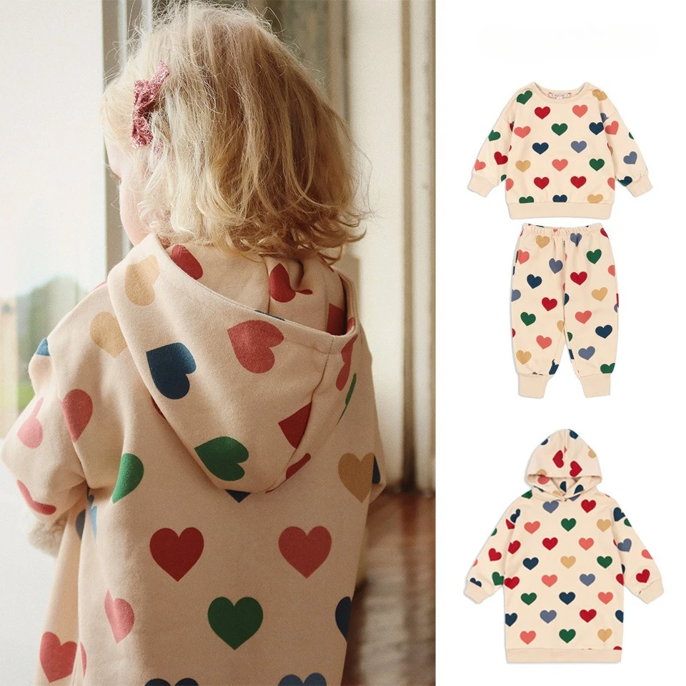 

25 New Children's Clothing KS Beige Heart-shaped Sweatshirt and Sweatpants Set Series Girls' Sweatshirt Dress