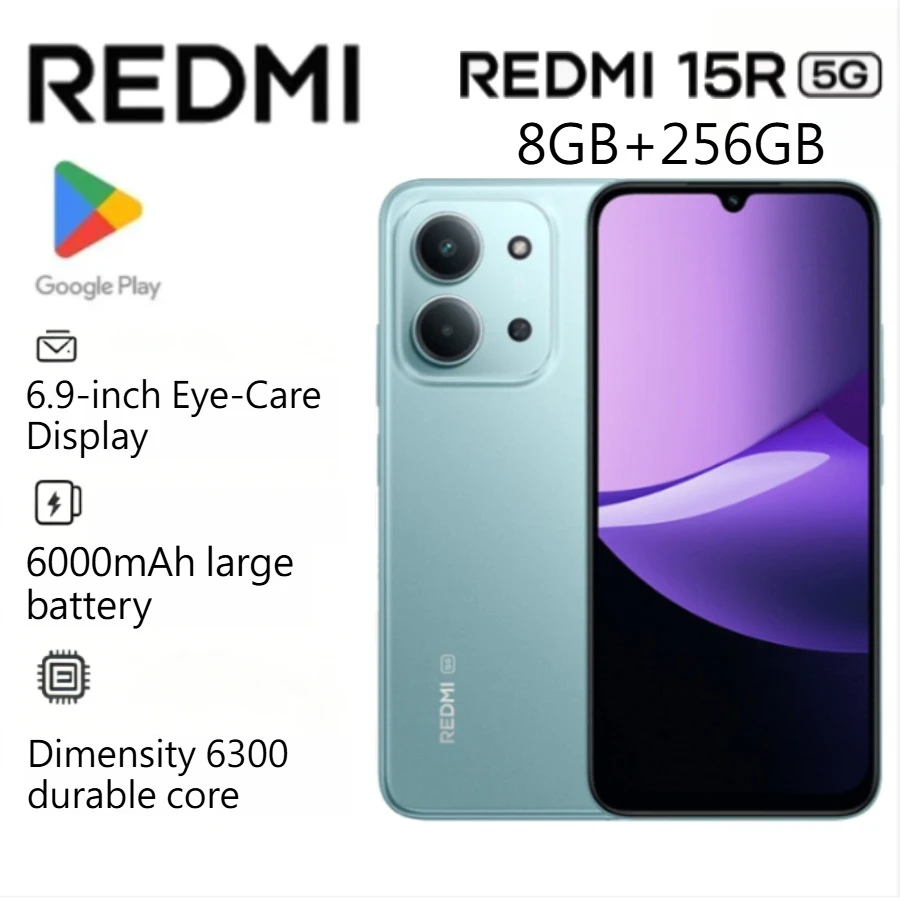2026 new Redmi 15R Dual SIM Global Unlocked Cell Phone Ultra Wide 6.9 Inch HD Display High Performance Chip Android Mobile