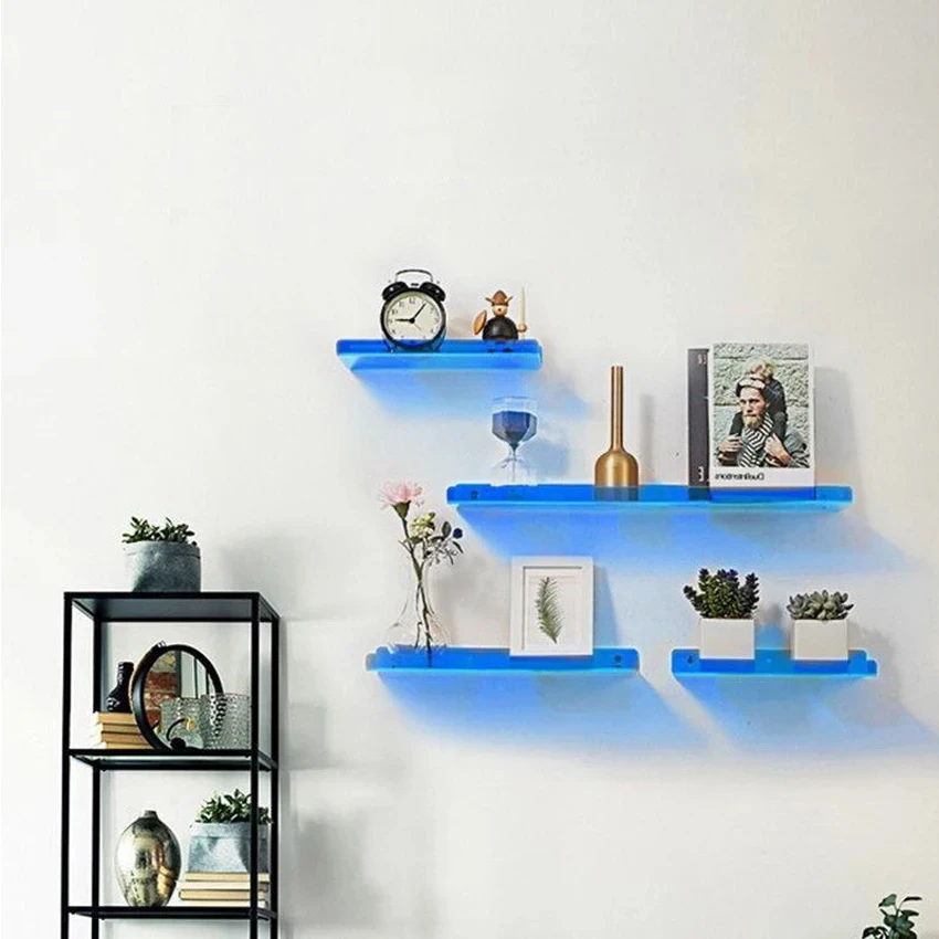 Soporte de pared acrílico sin perforaciones para colecciones, estantería flotante para libros y decoraciones, soporte de exhibición de sala de estar para juguetes