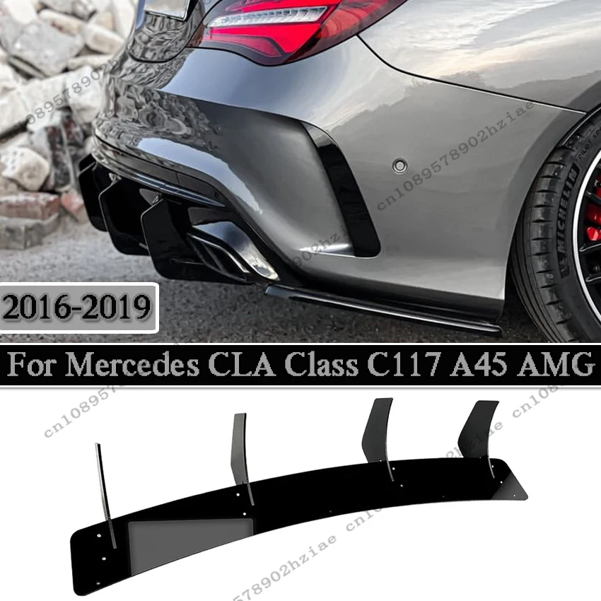 

Задний диффузор для Mercedes Benz C117 CLA45 AMG Line Sedan 2016-2019, 4 шт., черный автомобильный задний бампер, нижний диффузор для губ