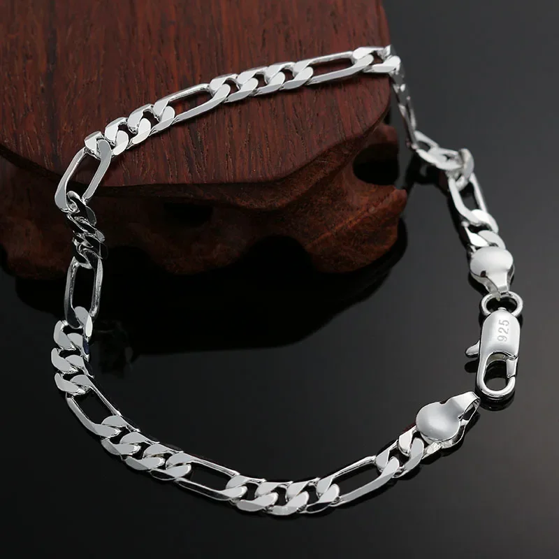 

Wholesale Charms Classic 4MM Sideways Chain 925 Sterling Silver Bracelet For Woman Boy Man Jewelry Wedding Party Christmas Gifts