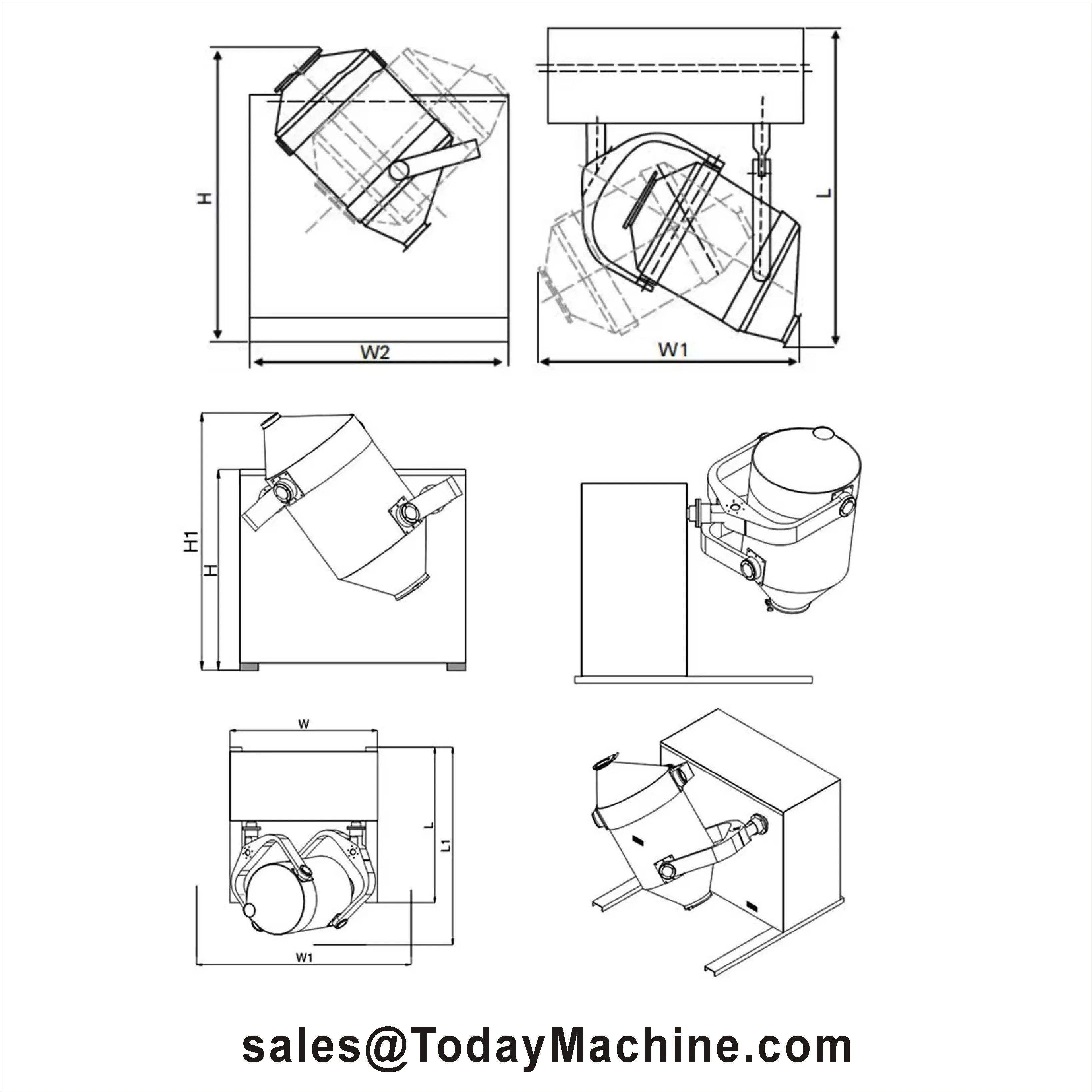 Industrial Three-Dimensional Food Rotating Drum Cosmetic Blender Barrel Swing Mixer Mixing Machine Equipment