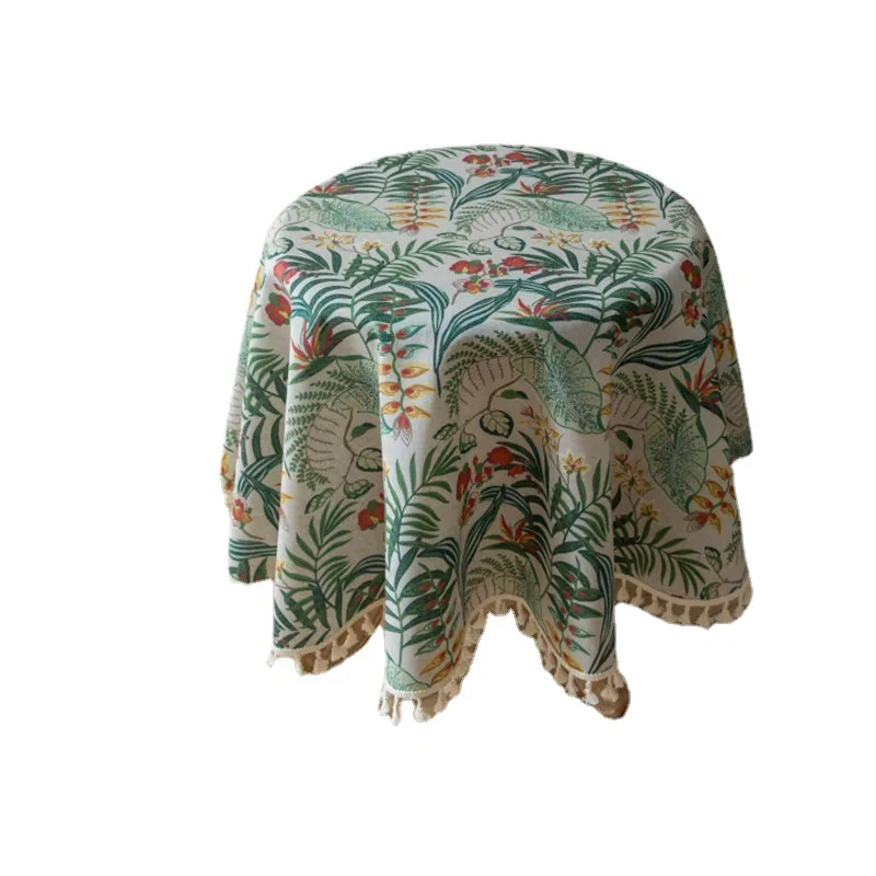 New Round Tablecloth Cotton Linen Retro Blue Flower Tablecloth Cafe Tabletop Coffee Table Cover Cloth Shooting Background Cloth