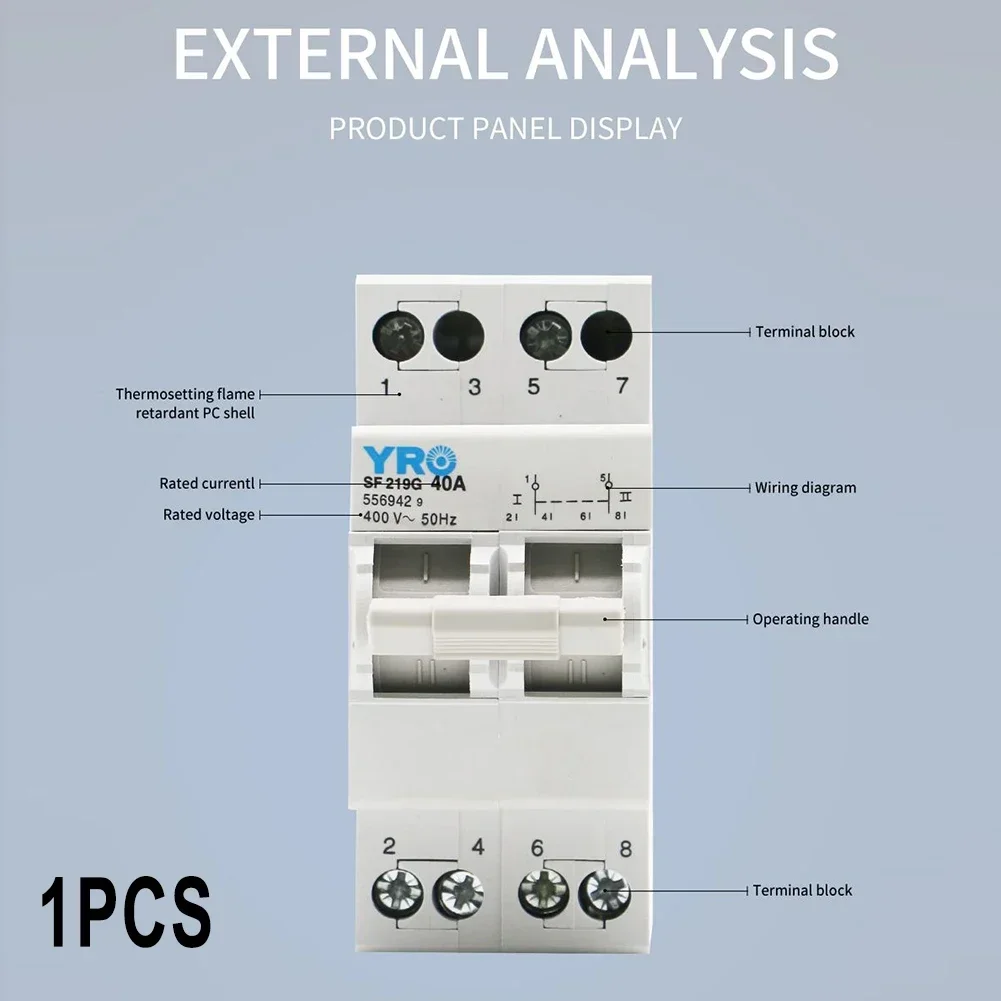 Brand New Transfer Switch 1 Pc 2P 40A 8KA AC400 Dual Power Manual Tool Miniature For Current And Voltage Tools