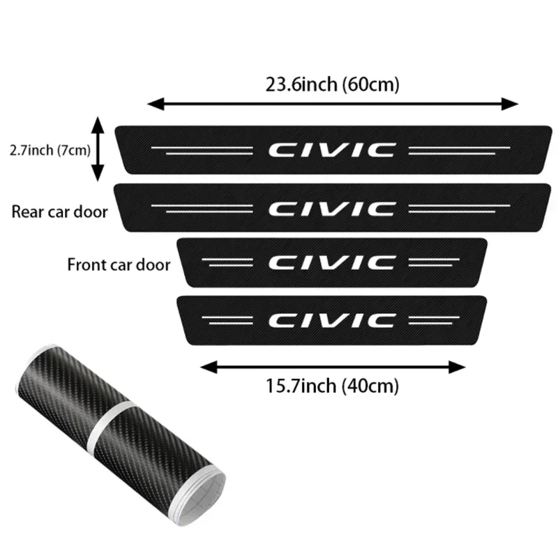 Luminous Car Door Sill Trim Anti Stickers for Honda CIVIC Logo Entry Pedal Scuff Scratch Film Trunk Bumper Threshold Strips