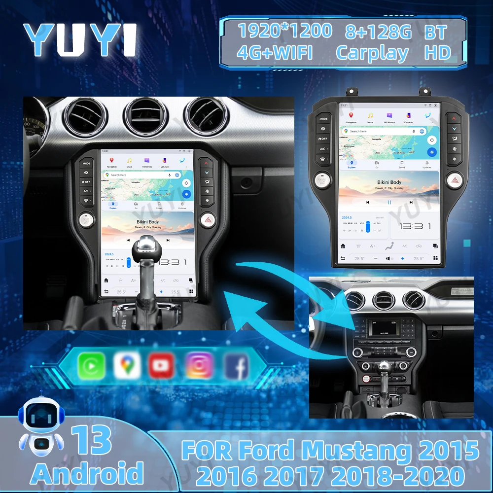 14.4 Inch Android 13 Car Radio Ford Mustang 2015 2016-2020  Auto GPS Navigation DVD Multimedia Player Carplay HD Mainframe IPS