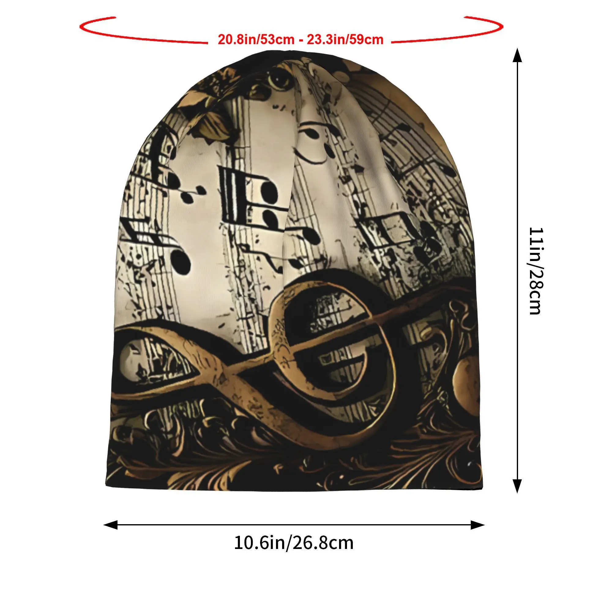Vintage Inspired Musical Notes Beanie Hat Soft Stretchy Knit Fashionable Cold Cap