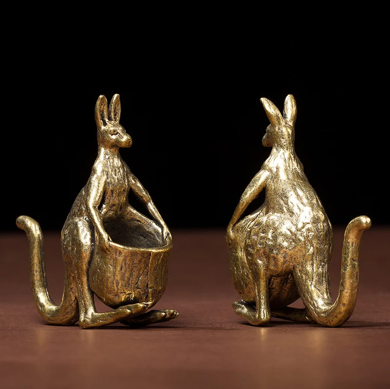 Kangaroo Figurine Brass Animal Statue Sculpture Crafts Collect Desktop Ornament Home Sand Table Decor Accessories