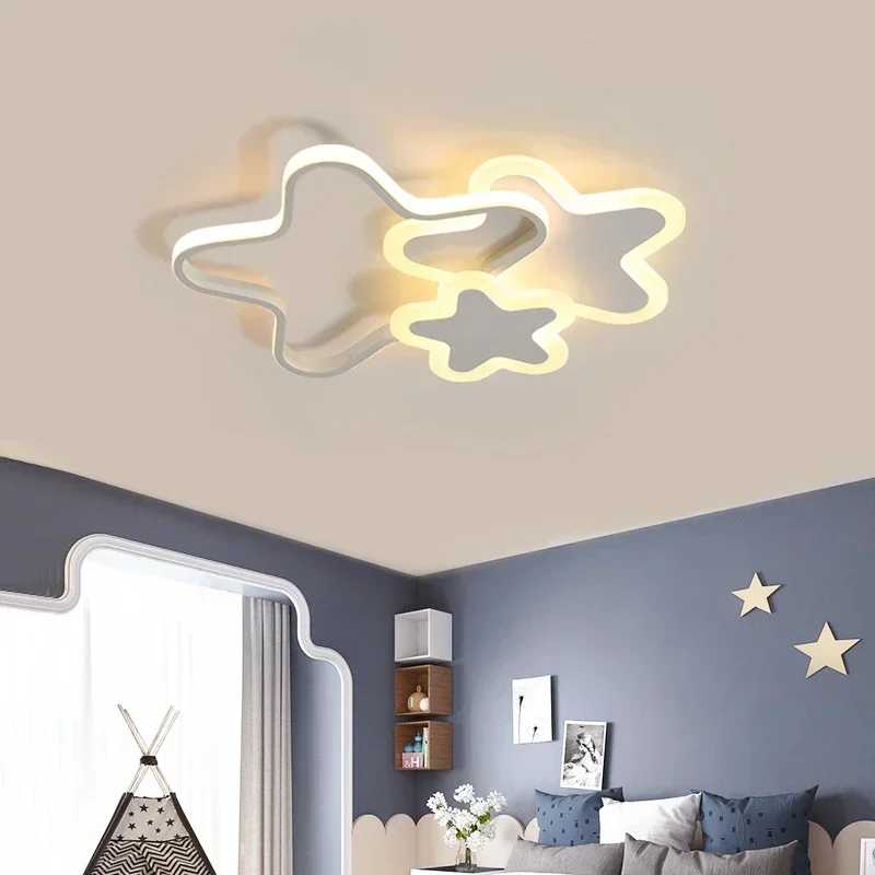 LED Ceiling Light for Children's Room Modern Pentagram Boys Girls Bedroom Hanging Lamps White Pink Nursery Kids Lighting